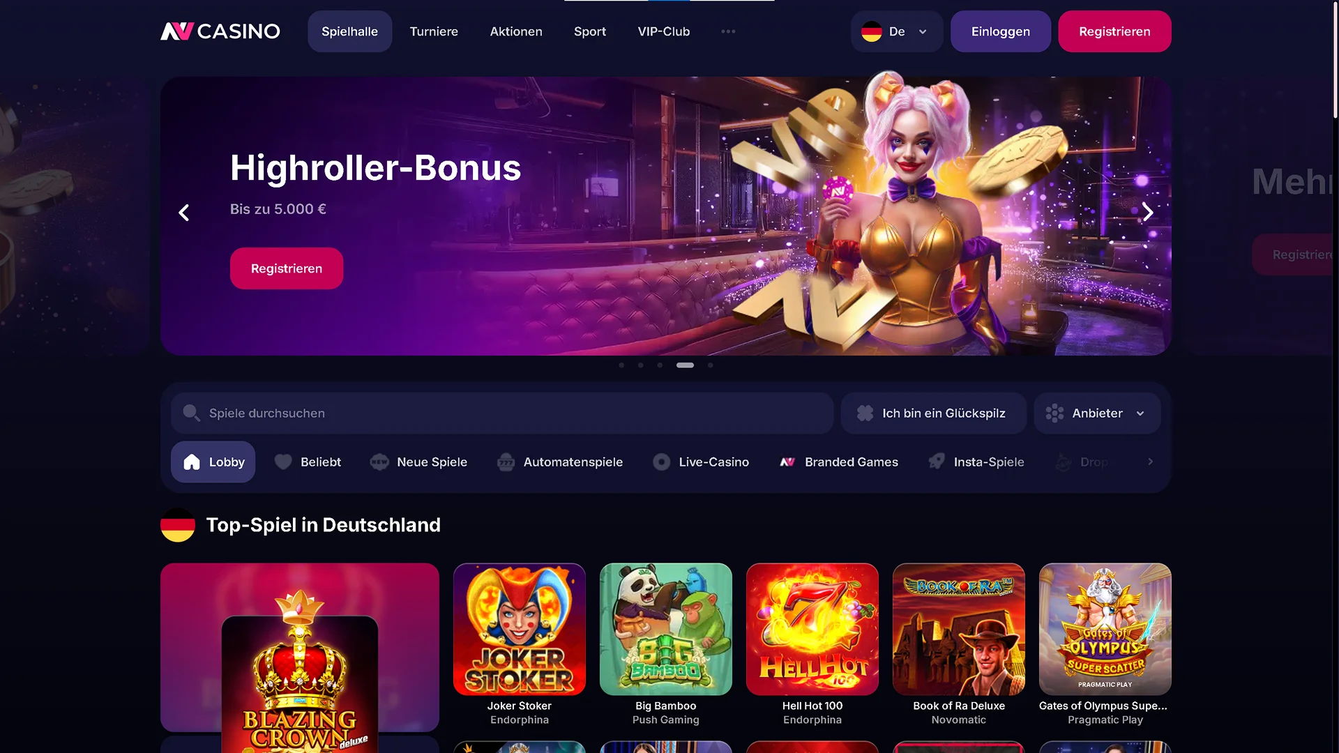 NV Casino Deutschland Interface